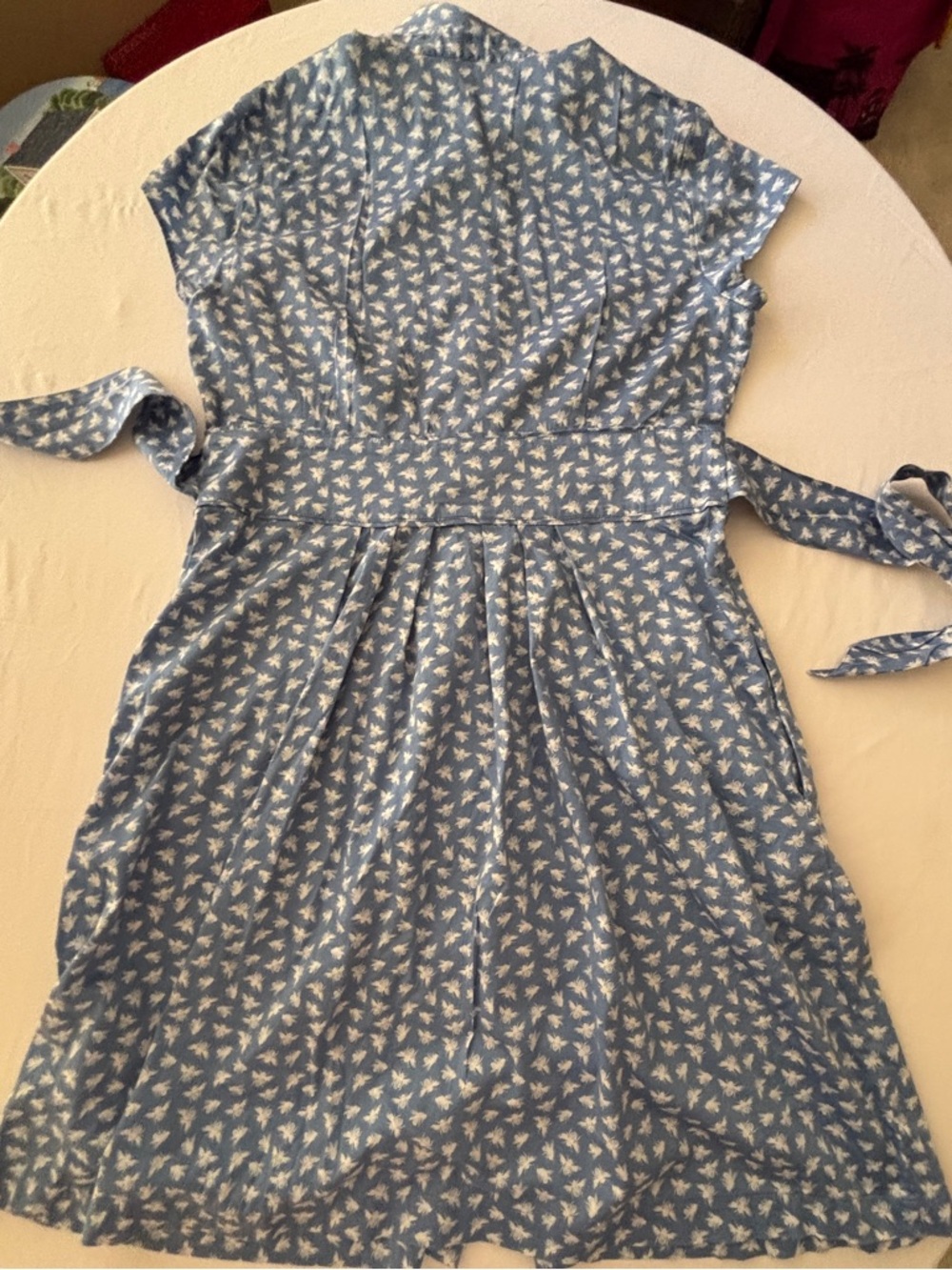 Saville Row Company Bumblee Print Blue Cotton Summer Dress Women’s Sz 12 - Picture 2 of 13